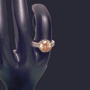 Peach Crystal Stone Octagon Ring